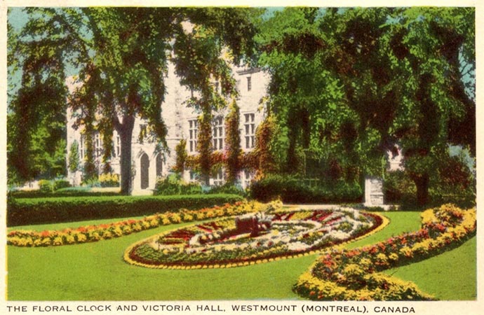 Carte postale de l'horloge florale du parc Westmount - Westmount Floral Clock c. 1940 postcard