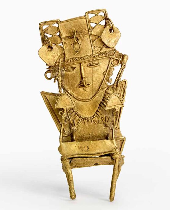 Figurine votive (tunjo) en forme d’homme assis sur un tabouret, Colombie, Cordillère orientale, 800-1600 EC (tradition Muisca). Museum of Fine Arts, Houston, gift of Alfred C. Glassell, Jr. Photo © Museum of Fine Arts, HoustonVotive Figure (Tunjo) in Form of a Man Seated on a Stool, Colombia, Eastern Cordillera, 800-1600 CE (Muisca Tradition). Museum of Fine Arts, Houston, gift of Alfred C. Glassell, Jr. Photo © Museum of Fine Arts, Houston